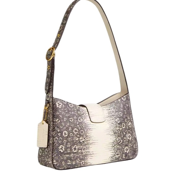 COPY - COACH CR352 LIZARD EMBOSSED LEATHER ELIZA SHOULDER BAG BLACK/GOLD/NATURA… - Picture 2 of 6